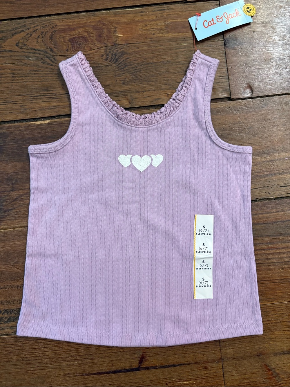 Cat & Jack Lavender Ribbed Tank with Heart Trio